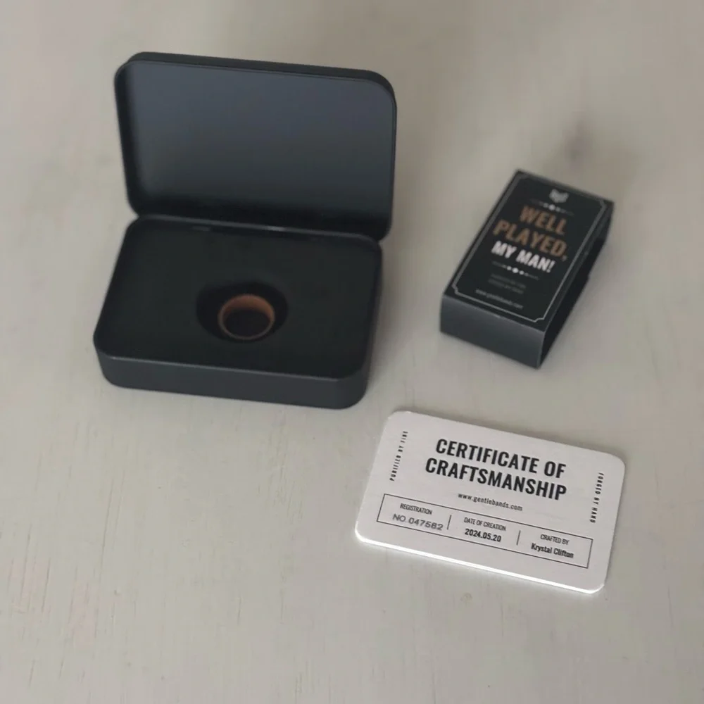NIB GentleBands Carbon Fiber and Whiskey Barrel Ring Size 7 1/2